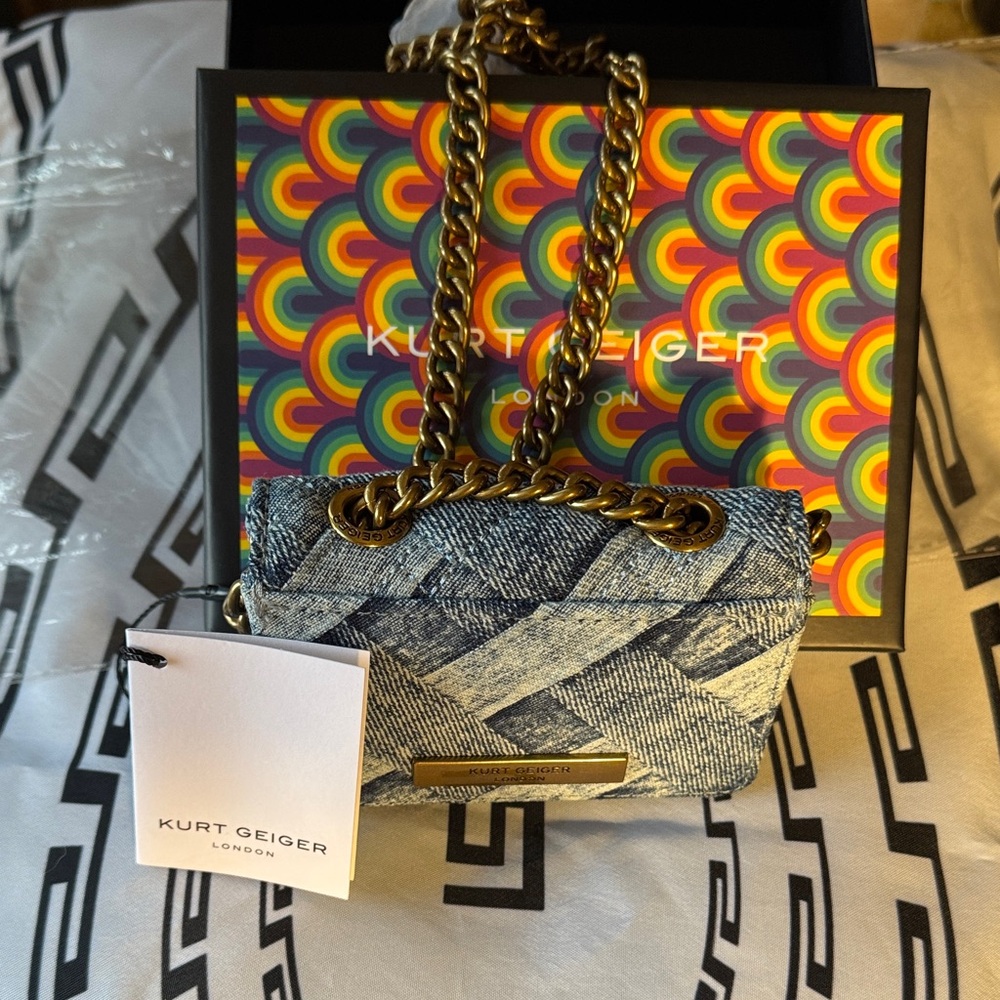 Kurt Geiger Denim Mini Bag with Gold Chain - Picture 2 of 15
